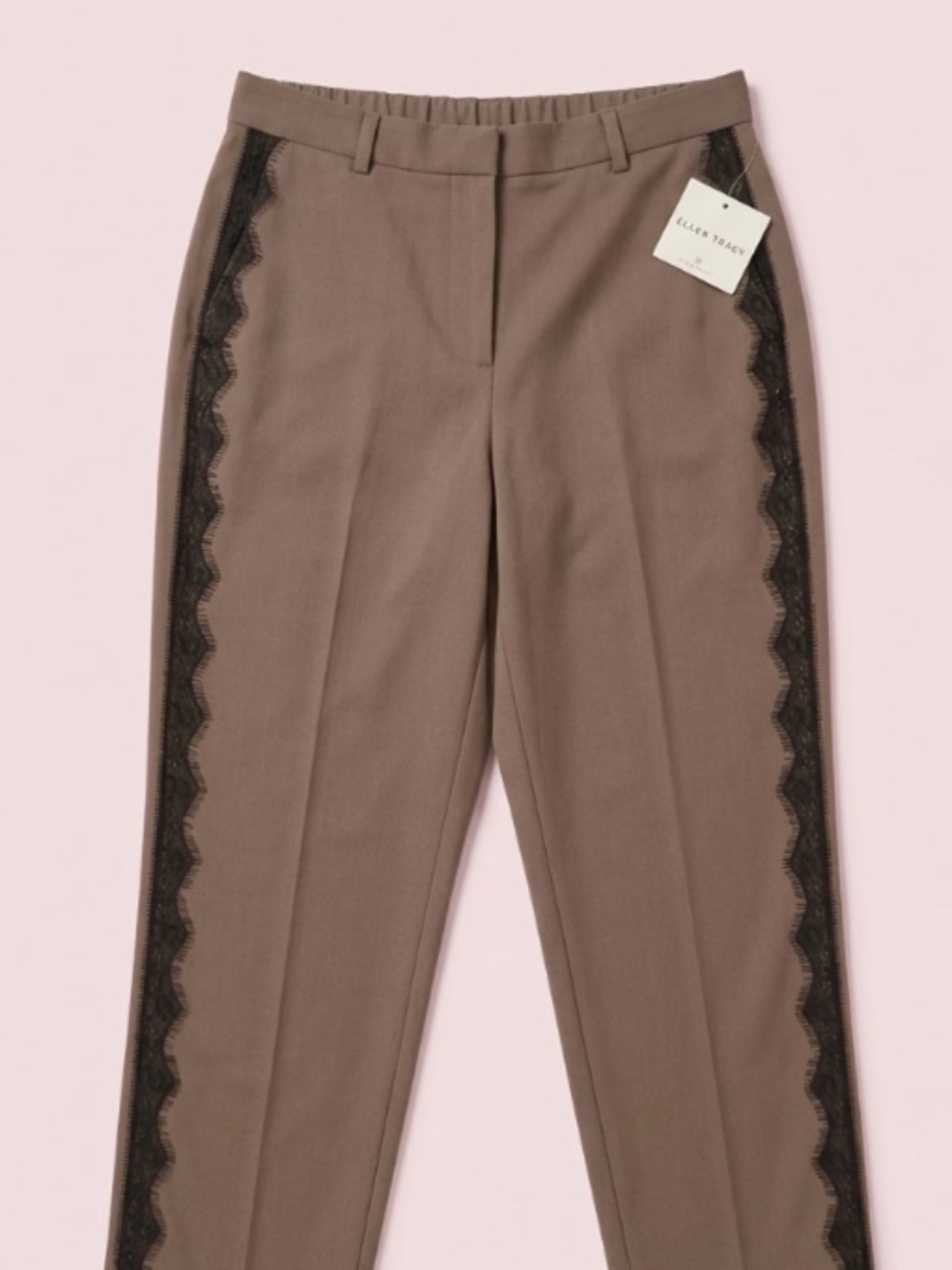 NWT Ellen Tracy Brown Lace Trim Formal Pants
